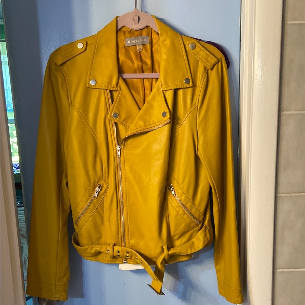 Baggallini Yellow Faux Leather Moto Jacket